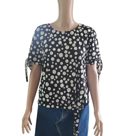Frank Lyman Sz 4 Polka Dot Tie-Front and Sleeve Sequin Top - Picture 1 of 10